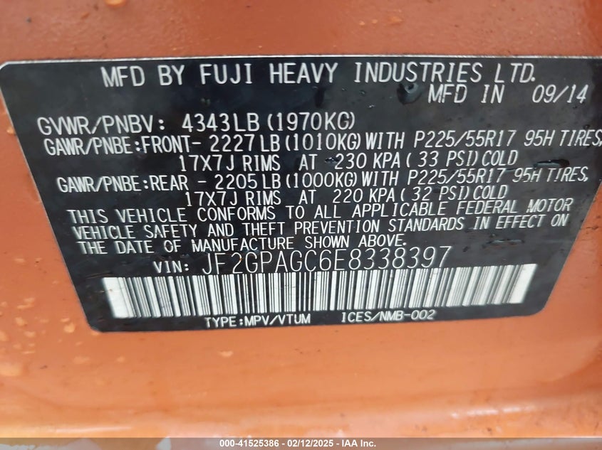 2014 SUBARU XV CROSSTREK 2.0I LIMITED - JF2GPAGC6E8338397