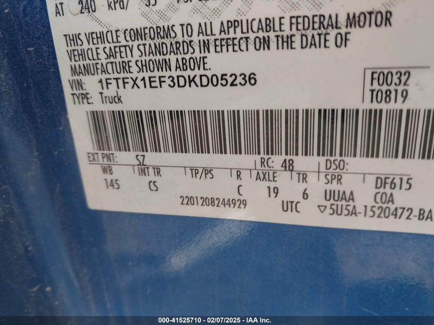 2013 FORD F150 VIN: 1FTFX1EF3DKD05236