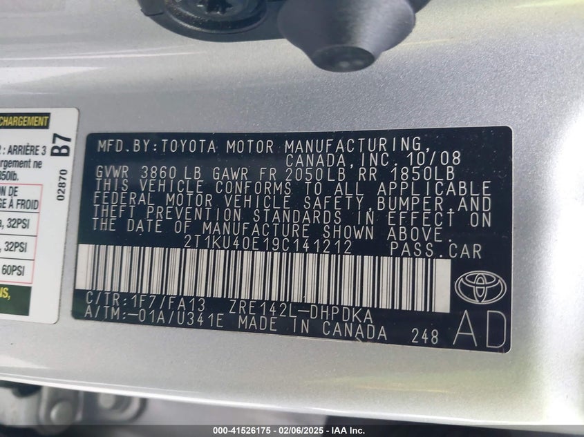 2009 TOYOTA MATRIX VIN: 2T1KU40E19C141212