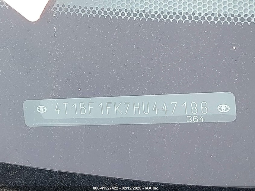 2017 TOYOTA CAMRY VIN: 4T1BF1FK7HU447186