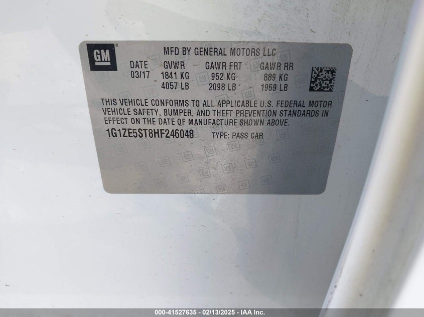 2017 CHEVROLET MALIBU VIN: 1G1ZE5ST8HF246048
