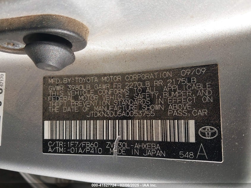 2010 TOYOTA PRIUS VIN: JTDKN3DU5A0053755