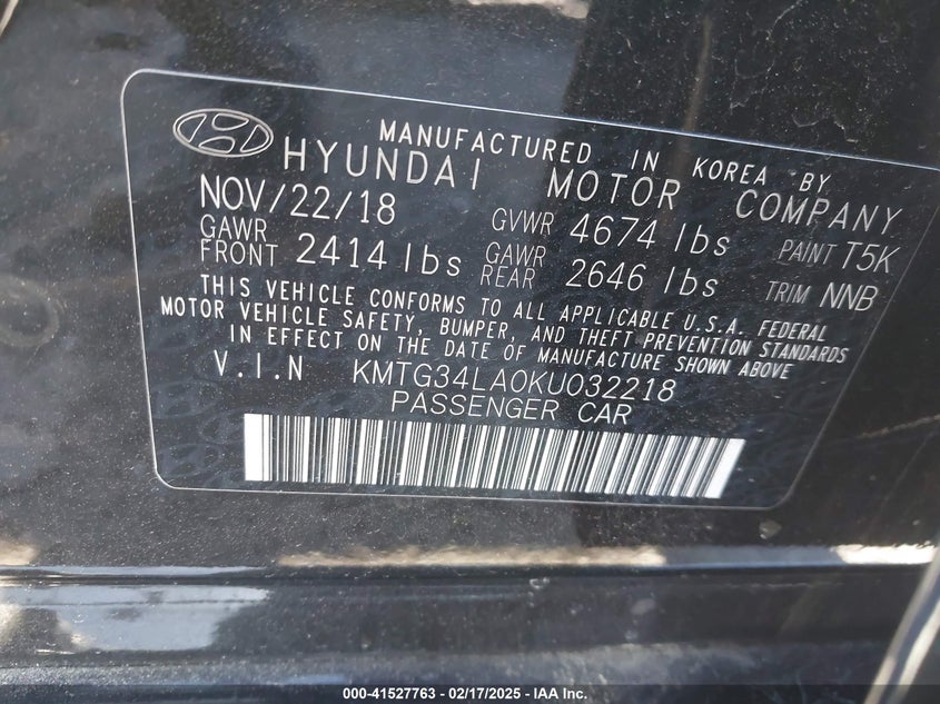 2019 GENESIS G70 ADVANCED RWD VIN: KMTG34LA0KU032218
