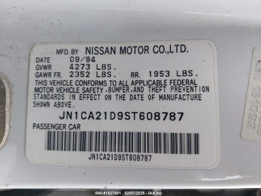 1995 Nissan Maxima Gle/Gxe/Se VIN: JN1CA21D9ST608787 Lot: 41527801