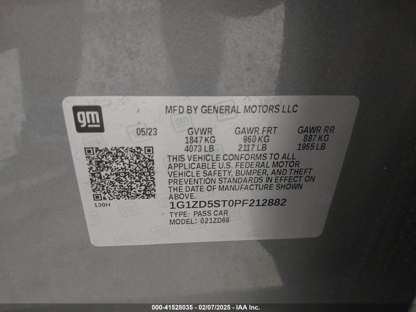 2023 CHEVROLET MALIBU VIN: 1G1ZD5ST0PF212882