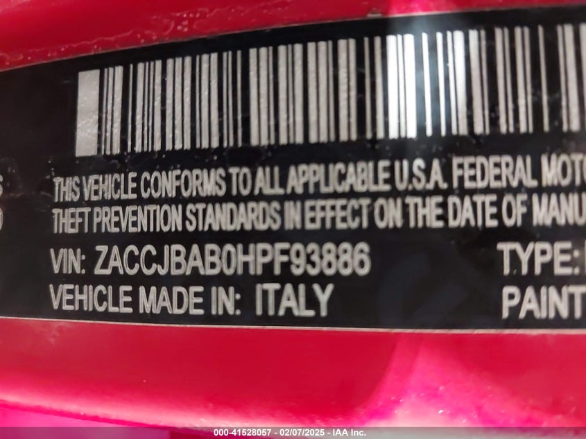 2017 JEEP RENEGADE SPORT 4X4 - ZACCJBAB0HPF93886