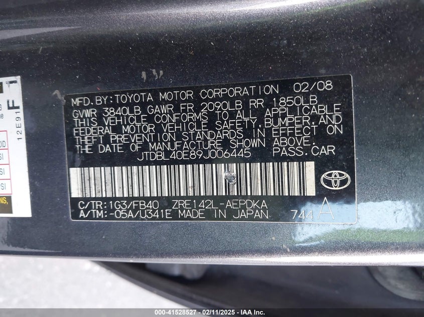 2009 TOYOTA COROLLA VIN: JTDBL40E89J006445