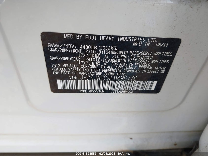 2015 SUBARU FORESTER 2.5I LIMITED - JF2SJAHC9FH496776