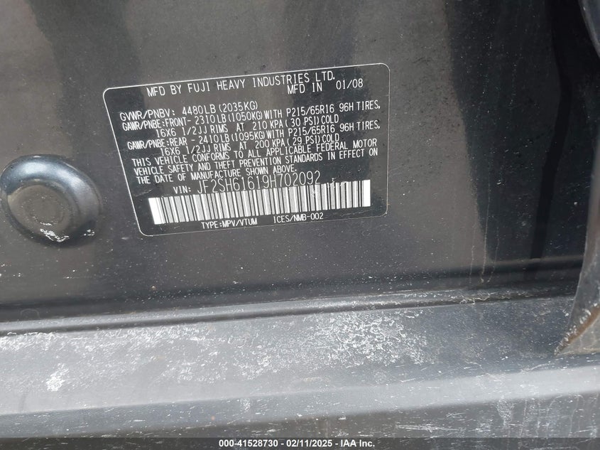 2009 Subaru Forester 2.5X VIN: JF2SH61619H702092 Lot: 41528730