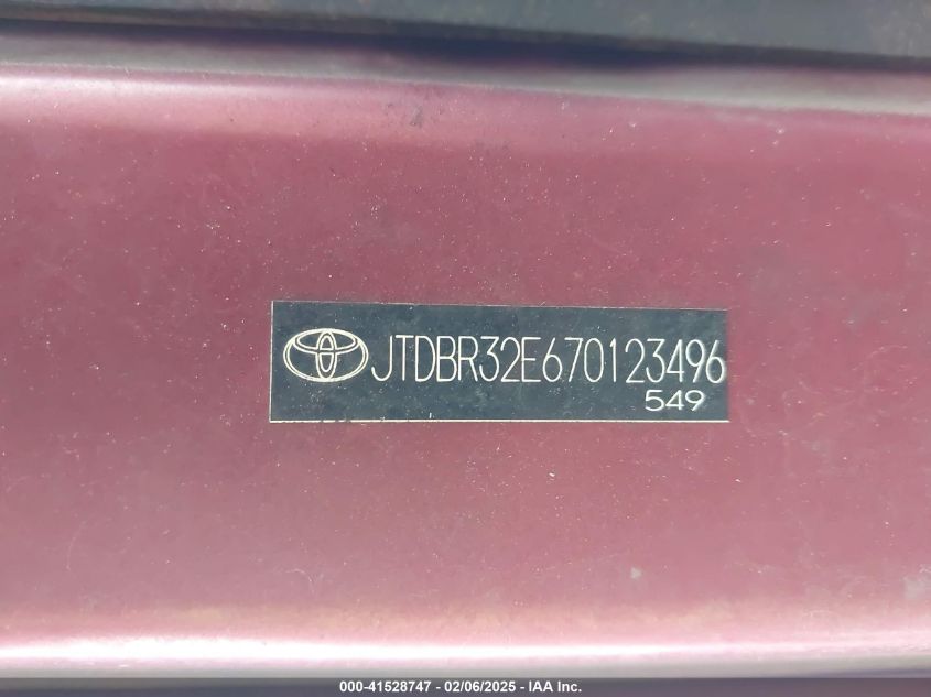 2007 Toyota Corolla Ce VIN: JTDBR32E670123496 Lot: 41528747
