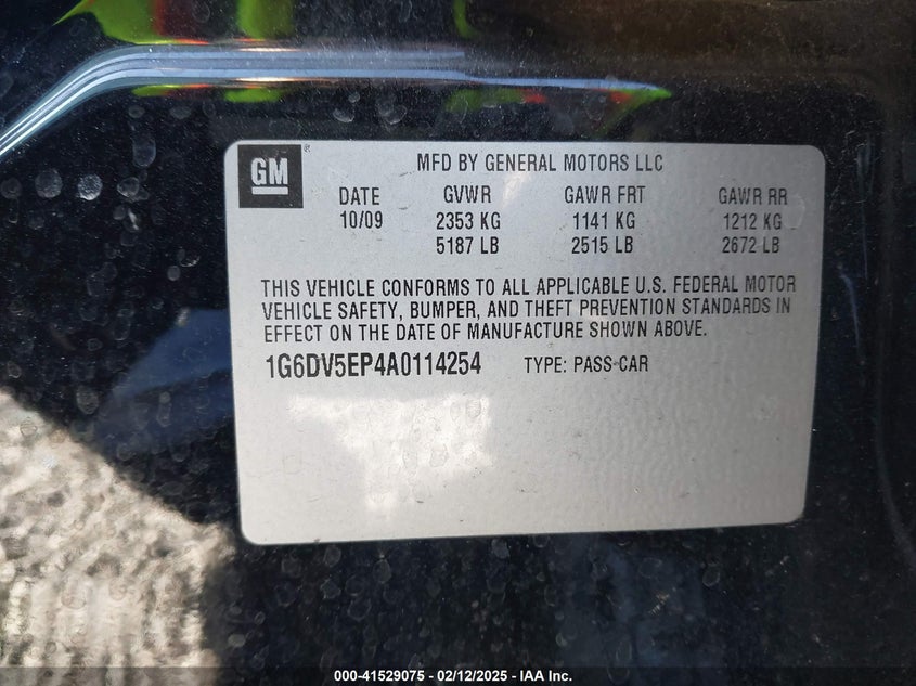2010 Cadillac Cts-V VIN: 1G6DV5EP4A0114254 Lot: 41529075