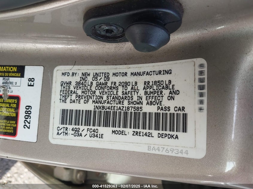 2010 TOYOTA COROLLA VIN: 1NXBU4EE1AZ187585