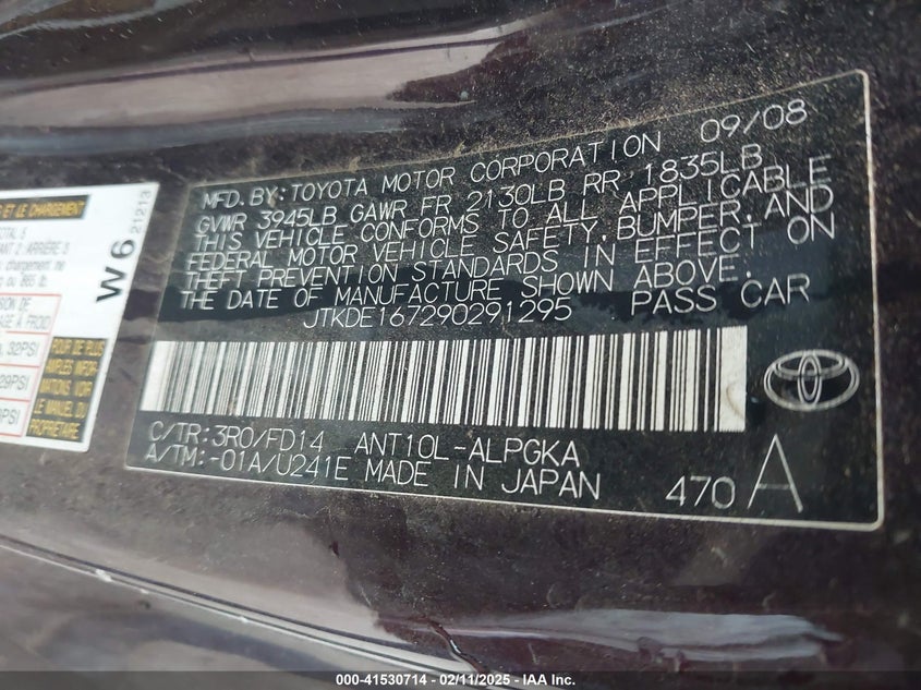 2009 SCION TC VIN: JTKDE167290291295