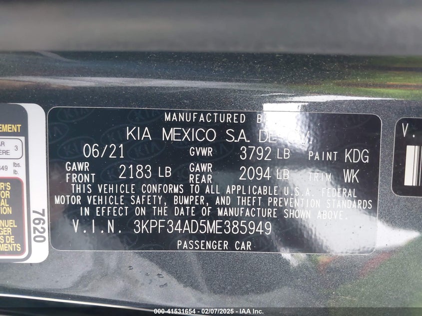 2021 KIA FORTE GT-LINE - 3KPF34AD5ME385949