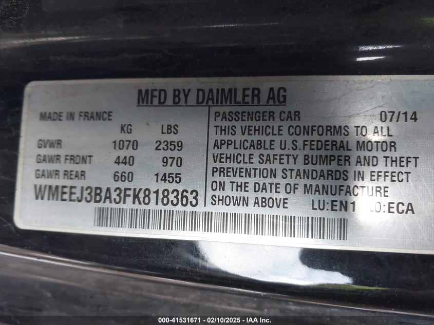 2015 SMART FORTWO PASSION/PURE - WMEEJ3BA3FK818363