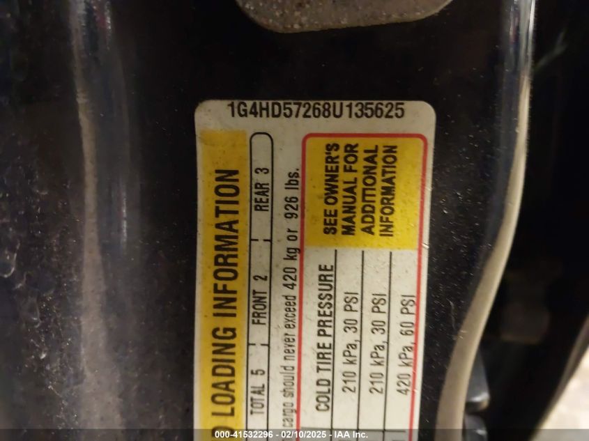 2008 Buick Lucerne Cxl VIN: 1G4HD57268U135625 Lot: 41532296