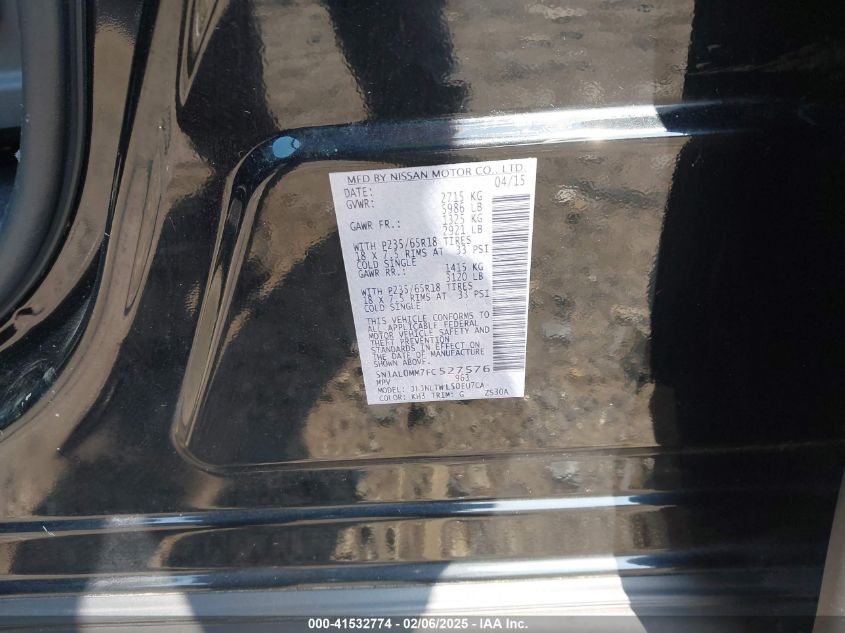 2015 Infiniti Qx60 VIN: 5N1AL0MM7FC527576 Lot: 41532774