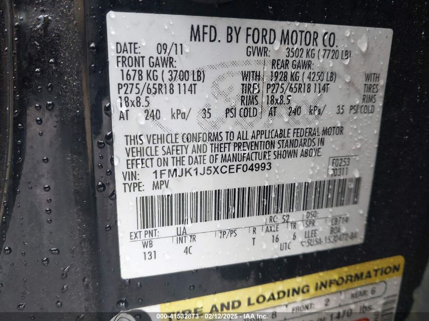 2012 Ford Expedition El King Ranch/Xlt VIN: 1FMJK1J5XCEF0M993 Lot: 41532873