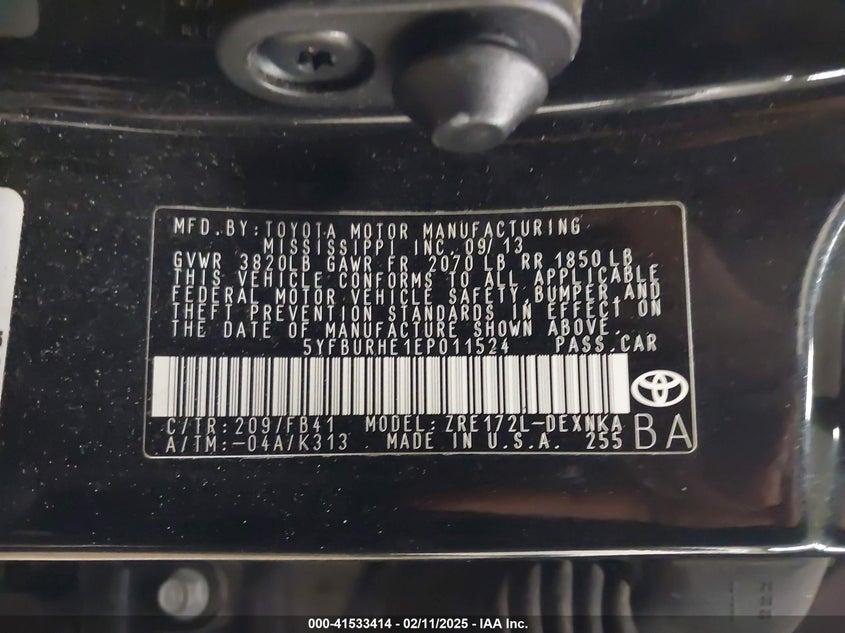 2014 TOYOTA COROLLA VIN: 5YFBURHE1EP011524