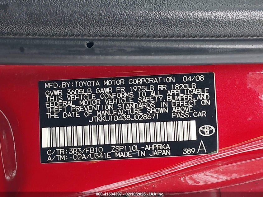 2008 TOYOTA SCION XD VIN: JTKKU10438J028671