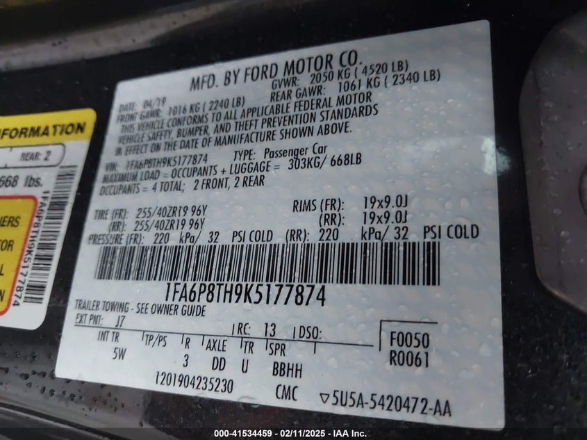2019 FORD MUSTANG VIN: 1FA6P8TH9K5177874