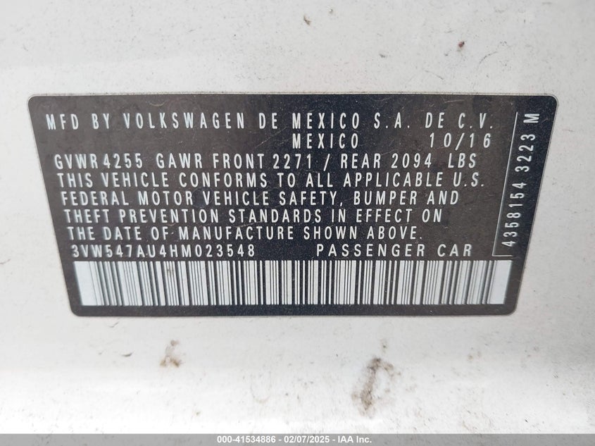 2017 VOLKSWAGEN GOLF GTI AUTOBAHN 4-DOOR/S 4-DOOR/SE 4-DOOR/SPORT 4-DOOR - 3VW547AU4HM023548