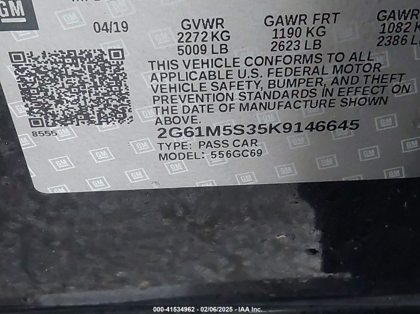 2019 Cadillac Xts Luxury VIN: 2G61M5S35K9146645 Lot: 41534962