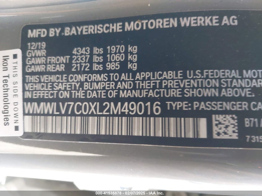 2020 MINI CLUBMAN VIN: WMWLV7C0XL2M49016