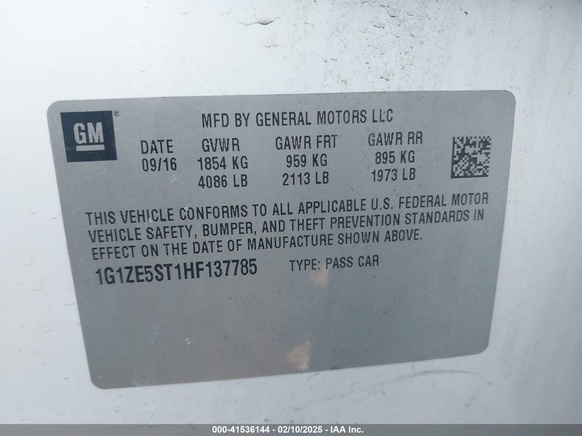 2017 CHEVROLET MALIBU VIN: 1G1ZE5ST1HF137785
