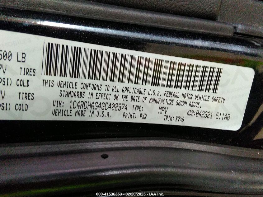 2016 Dodge Durango Sxt VIN: 1C4RDHAG4GC402974 Lot: 41536353