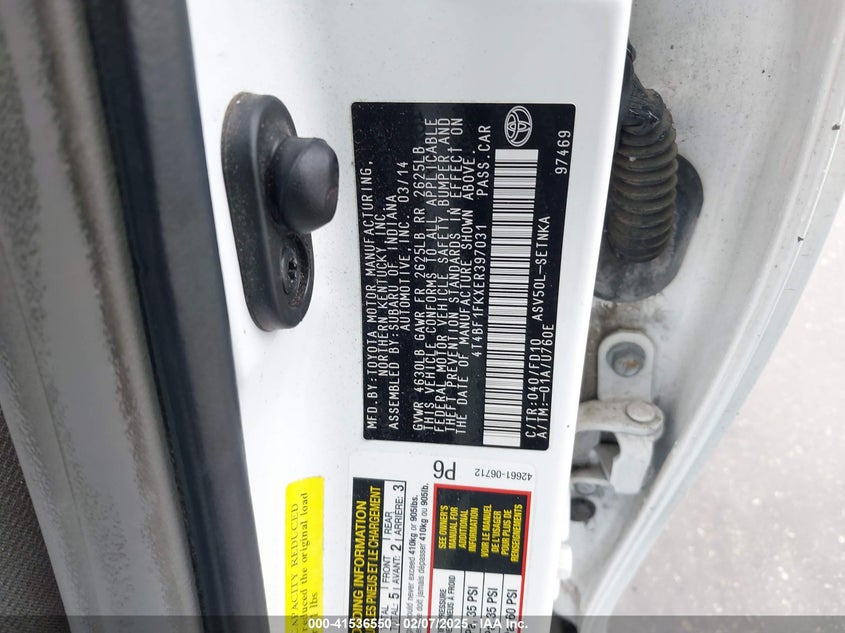 2014 TOYOTA CAMRY VIN: 4T4BF1FKXER397031