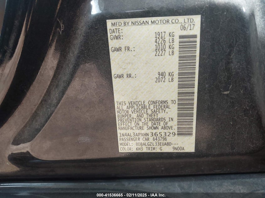 1N4AL3APXHN365329 2017 NISSAN ALTIMA photo no. 9