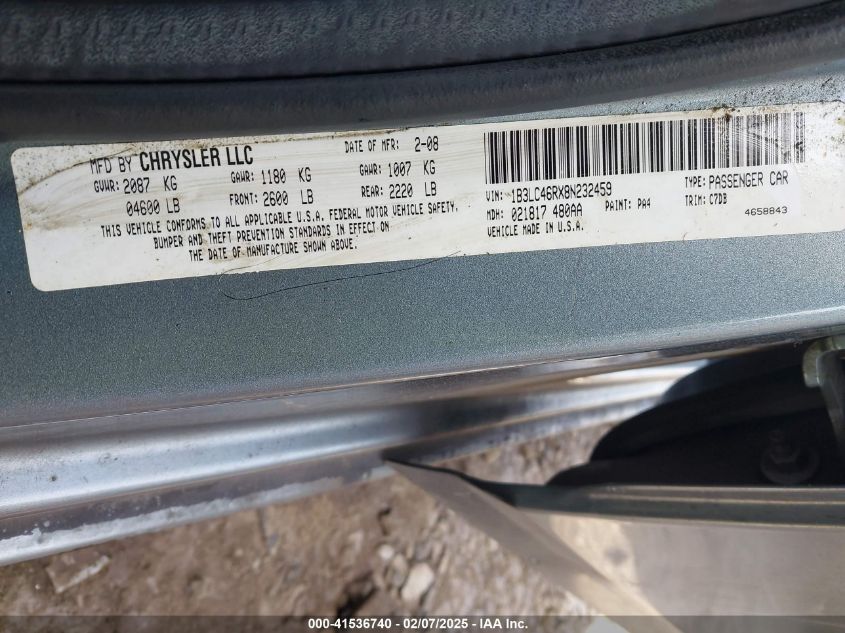 2008 Dodge Avenger Se VIN: 1B3LC46RX8N232459 Lot: 41536740