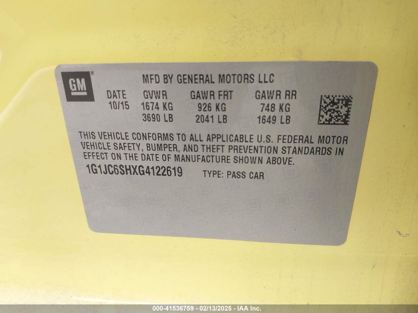 2016 CHEVROLET SONIC LT AUTO - 1G1JC6SHXG4122619