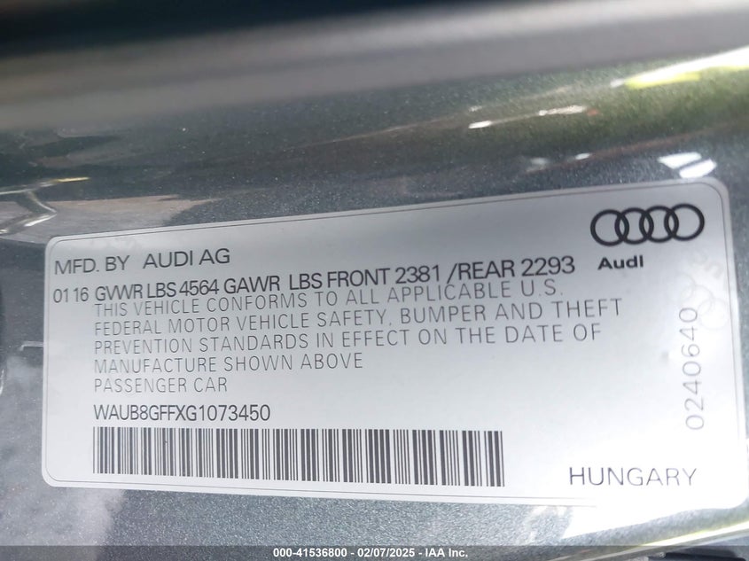2016 AUDI A3 2.0T PREMIUM - WAUB8GFFXG1073450