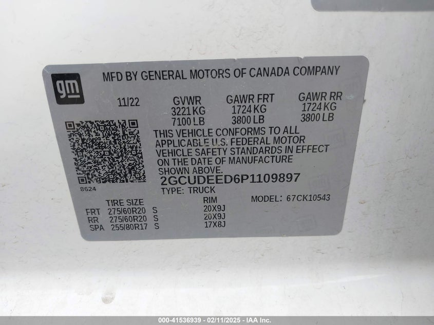 2023 CHEVROLET SILVERADO 1500 VIN: 2GCUDEED6P1109897