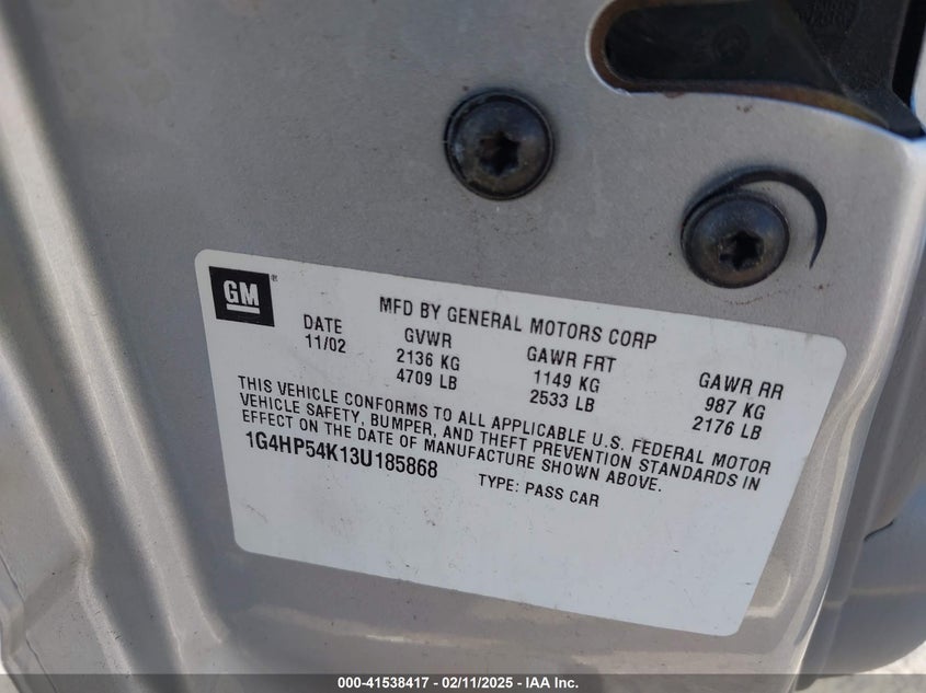 2003 Buick Lesabre Custom VIN: 1G4HP54K13U185868 Lot: 41538417