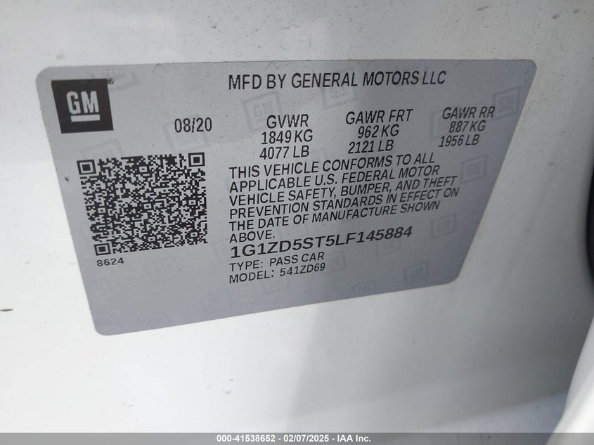 2020 CHEVROLET MALIBU VIN: 1G1ZD5ST5LF145884