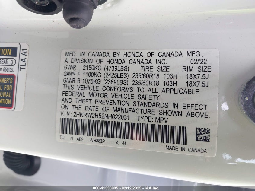 2022 HONDA CR-V AWD EX - 2HKRW2H52NH622031