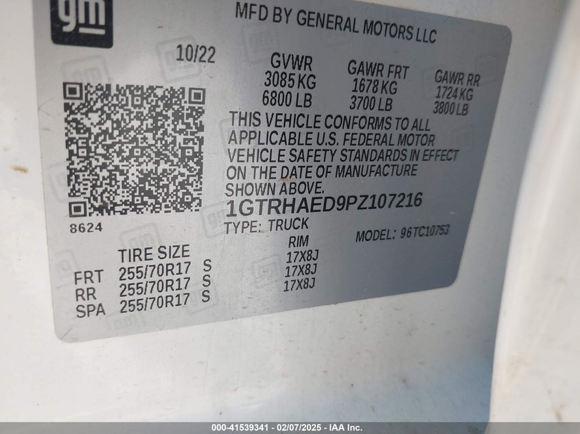 2023 GMC SIERRA 1500 VIN: 1GTRHAED9PZ107216