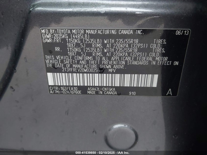 2013 TOYOTA RAV4 LIMITED - 2T3YFREV2DW030256