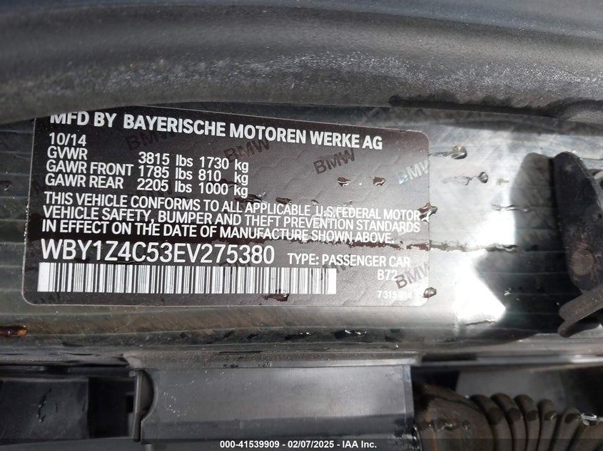 2014 BMW I3 VIN: WBY1Z4C53EV275380