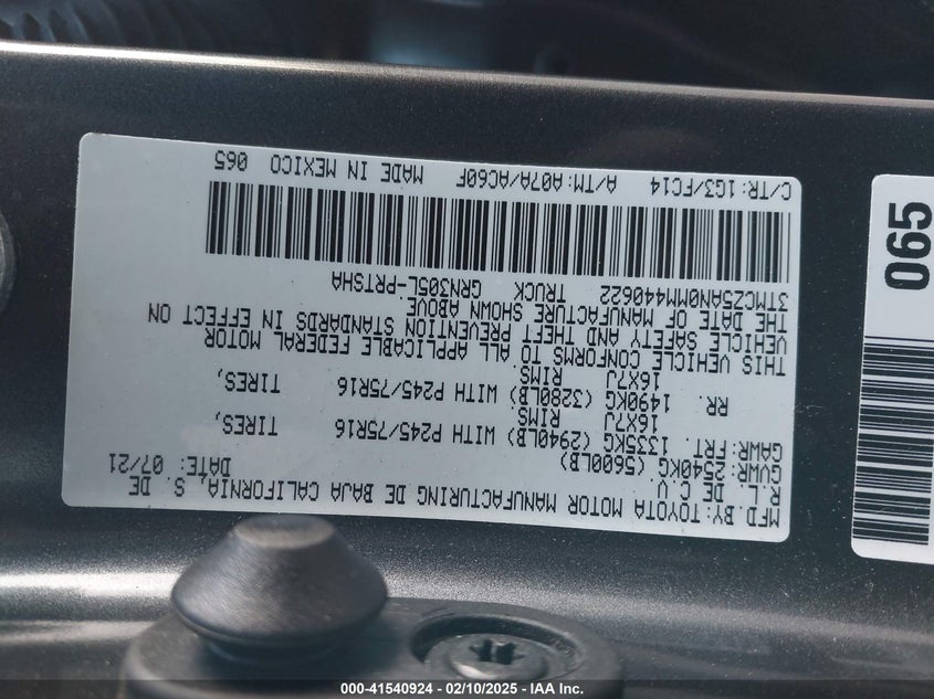 2021 TOYOTA TACOMA 3.5L V-6 DI, DOHC, V(VIN: 3TMCZ5AN0MM440622
