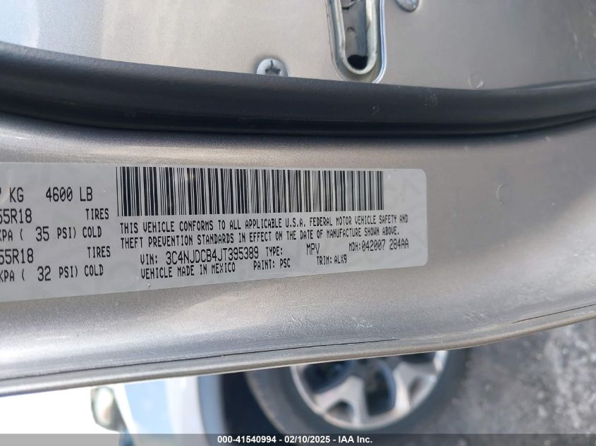 2018 Jeep Compass Limited 4X4 VIN: 3C4NJDCB4JT395389 Lot: 41540994