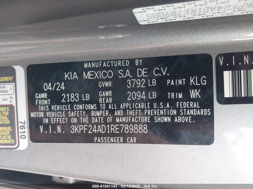 2024 KIA FORTE LXS - 3KPF24AD1RE789888
