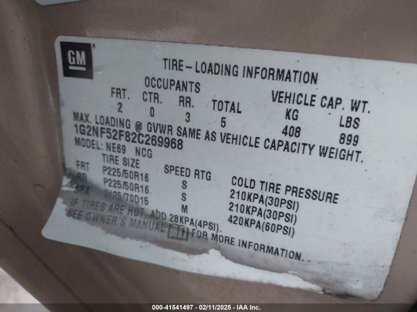 2002 Pontiac Grand Am Se1 VIN: 1G2NF52F82C269968 Lot: 41541497