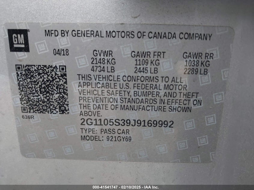 2018 CHEVROLET IMPALA 1LT - 2G1105S39J9169992