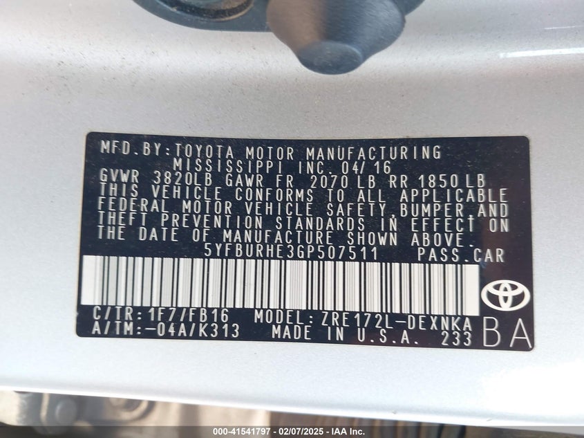 2016 TOYOTA COROLLA LE - 5YFBURHE3GP507511