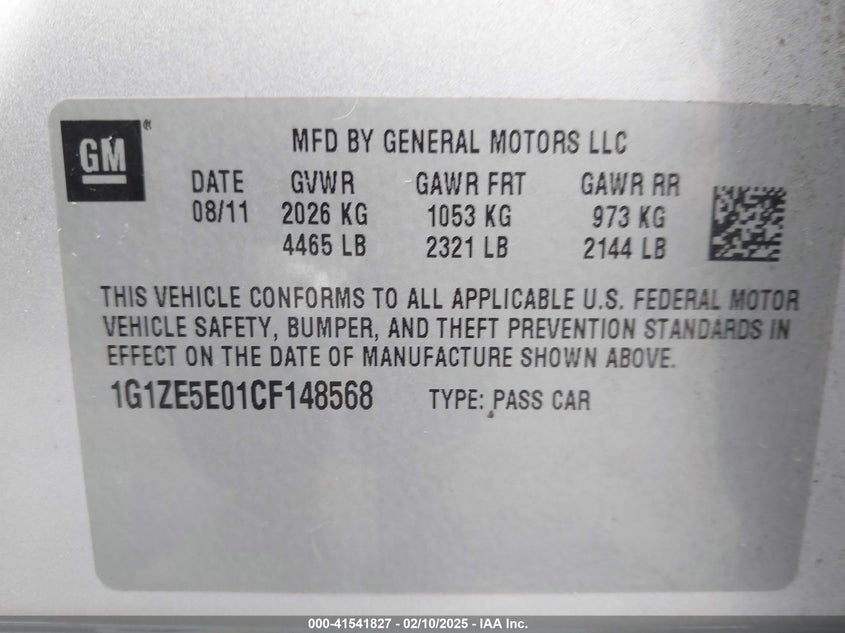 2012 CHEVROLET MALIBU VIN: 1G1ZE5E01CF148568