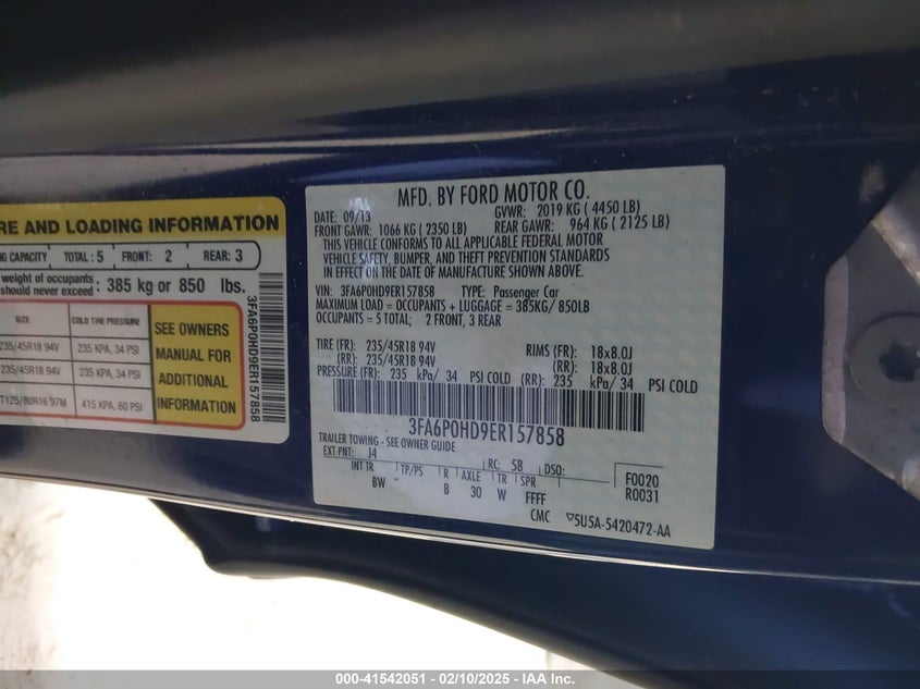 2014 FORD FUSION VIN: 3FA6P0HD9ER157858